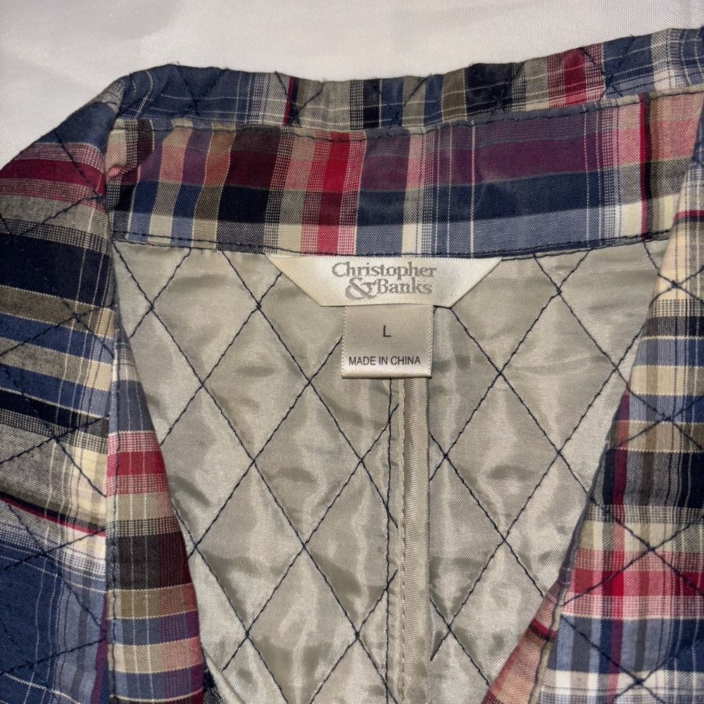 Christopher Banks Vest Womens Large Quilted Plaid Pockets Cottagecore Earthy L - Picture 3 of 5